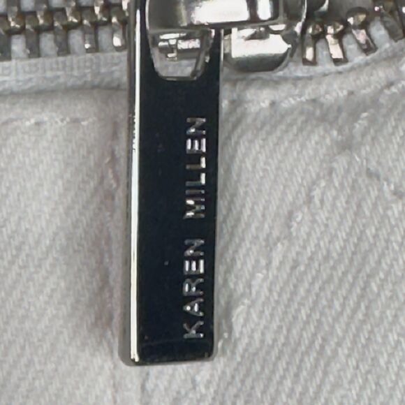 Karen Millen Biker Moto Jeans 12 (35x29) White Slim Zip Pockets Seam‎ Detailing - Picture 7 of 13